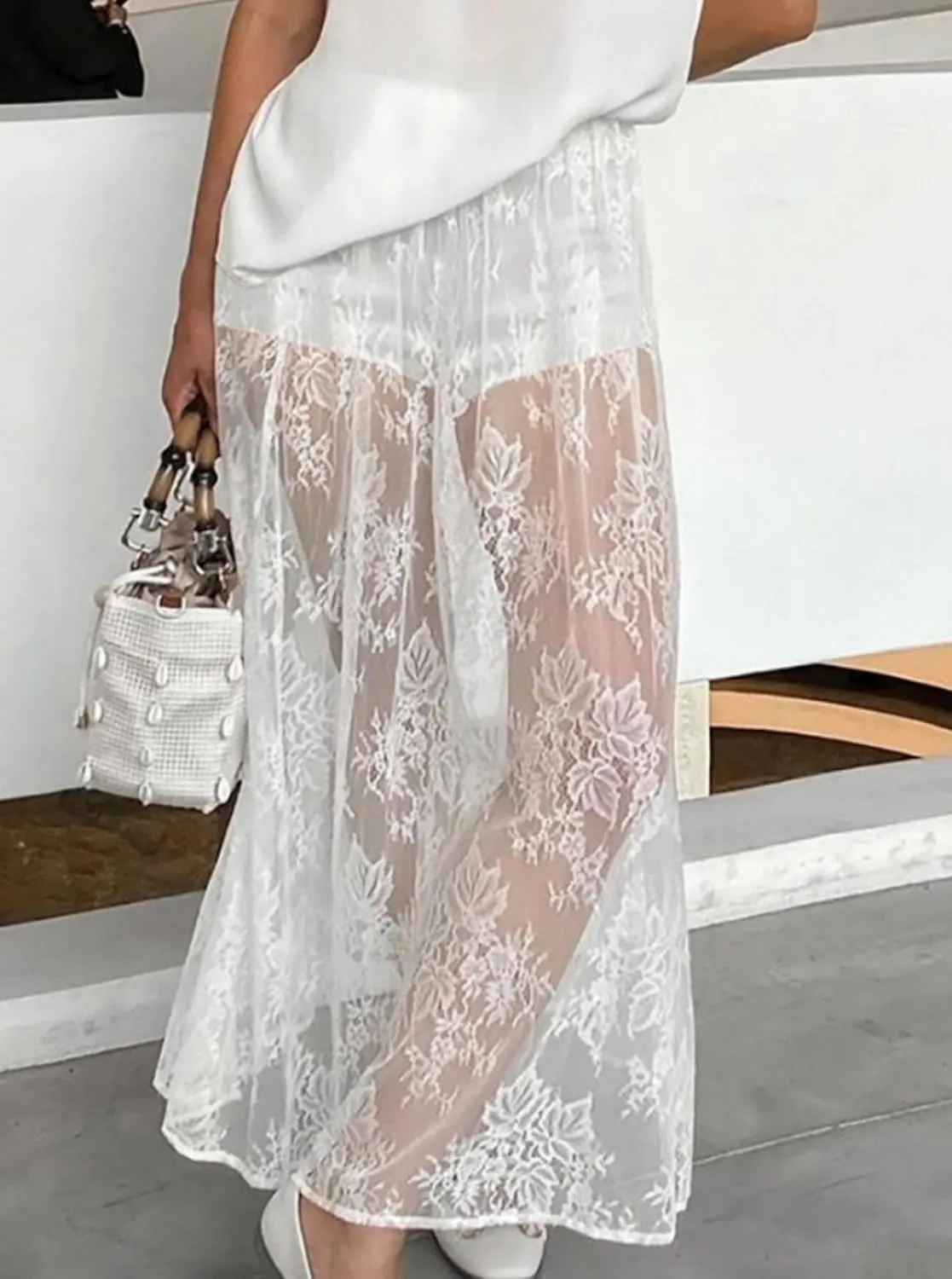 Women's Layered Maxi Skirt,Flora Lace High Rise Sheer Flowy,High Waisted Stylish A Line Skirt,for Women Casual Summer