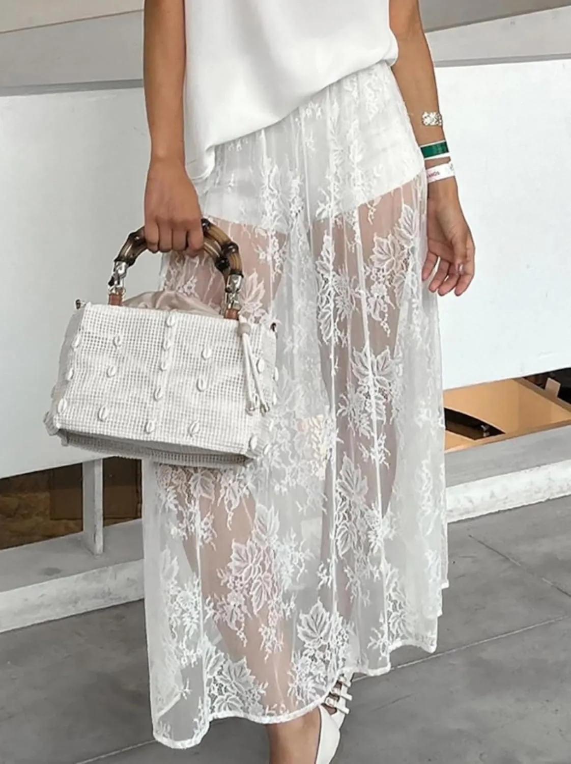Women's Layered Maxi Skirt,Flora Lace High Rise Sheer Flowy,High Waisted Stylish A Line Skirt,for Women Casual Summer
