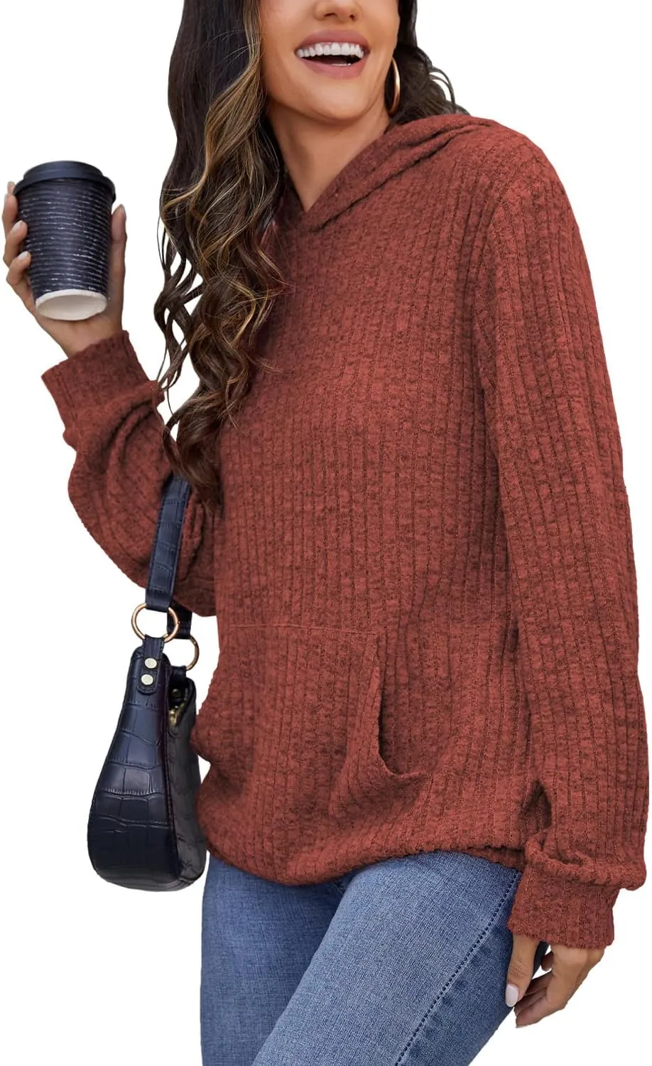 Womens Long Sleeve Shirts Kangaroo Pocket Fashion Hoodies Fall Pullover Sweatshirts