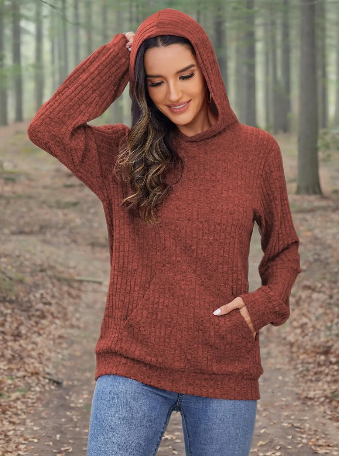 Womens Long Sleeve Shirts Kangaroo Pocket Fashion Hoodies Fall Pullover Sweatshirts