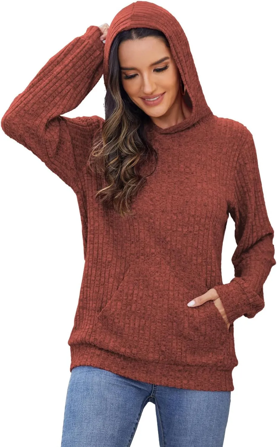 Womens Long Sleeve Shirts Kangaroo Pocket Fashion Hoodies Fall Pullover Sweatshirts