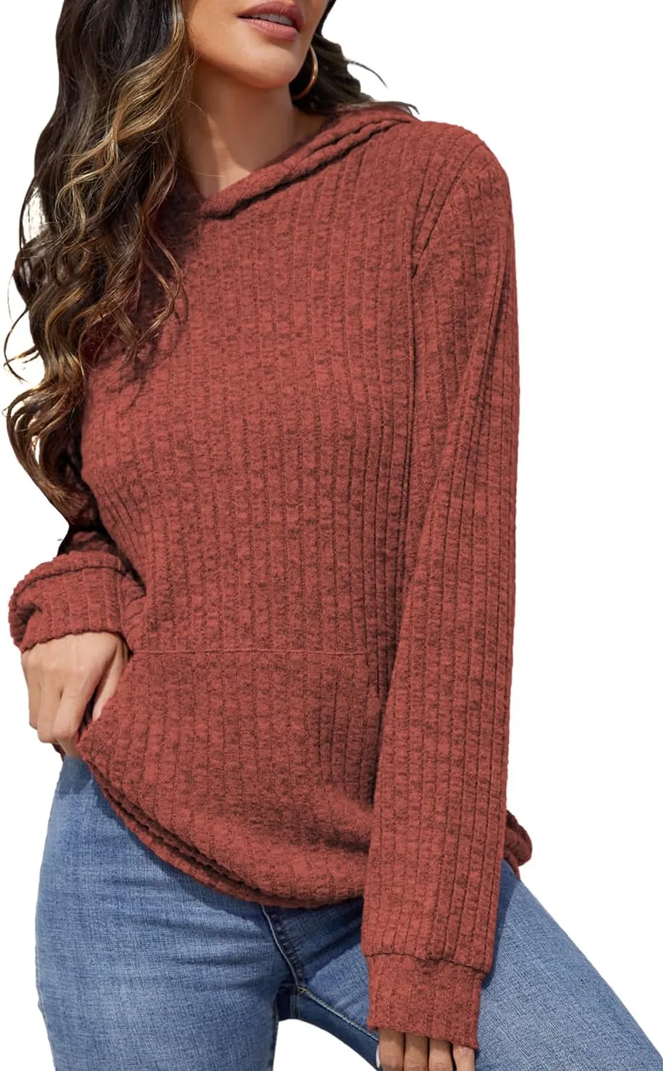Womens Long Sleeve Shirts Kangaroo Pocket Fashion Hoodies Fall Pullover Sweatshirts