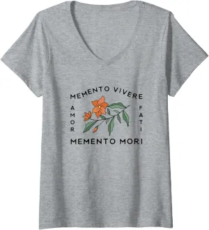 Womens Memento Vivere Amor Fati Memento Mori Stoic Muse V-Neck T-Shirt