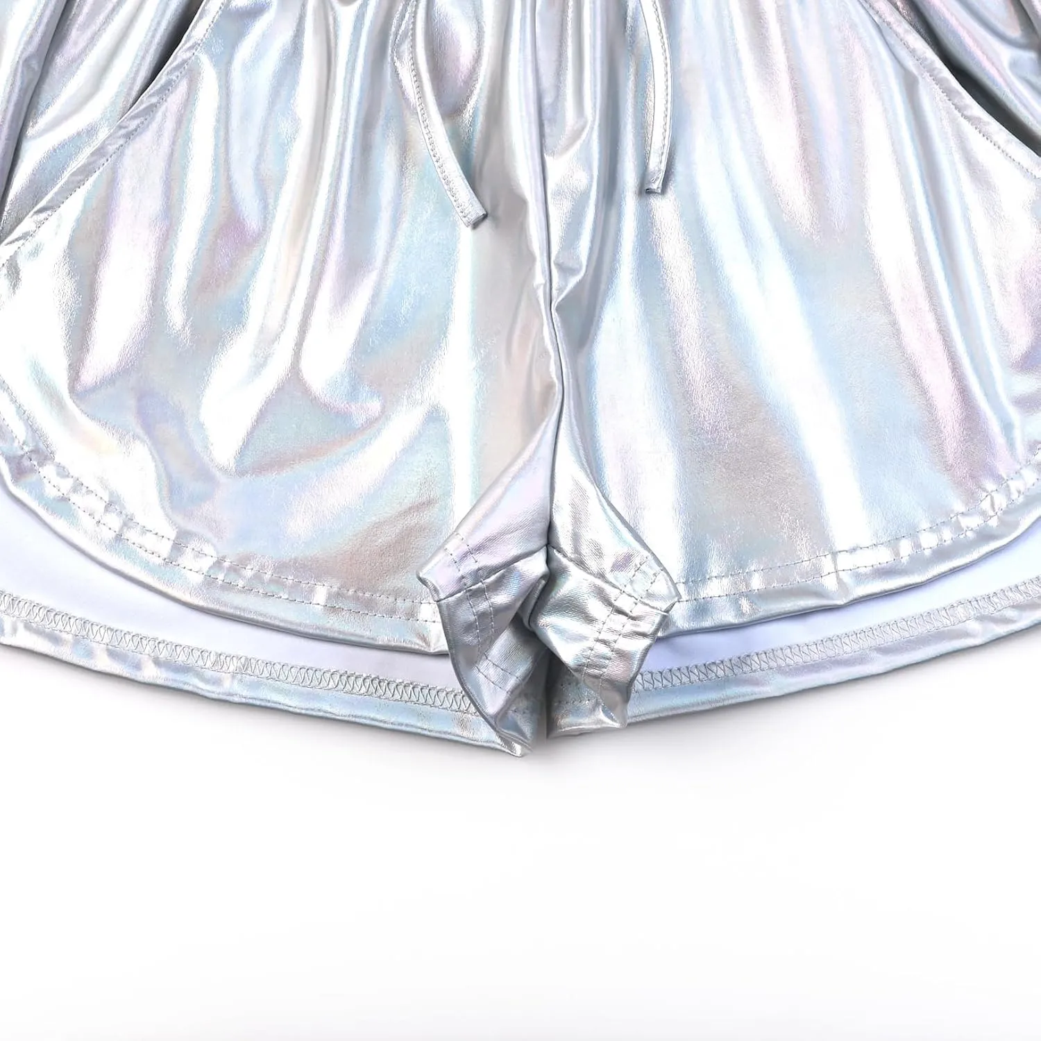 Women's Metallic Shorts Yoga Shiny Sparkly Hot Drawstring Outfit Short Pants