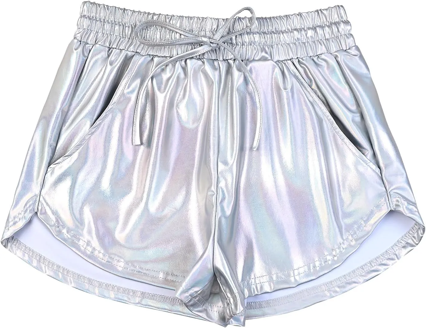 Women's Metallic Shorts Yoga Shiny Sparkly Hot Drawstring Outfit Short Pants