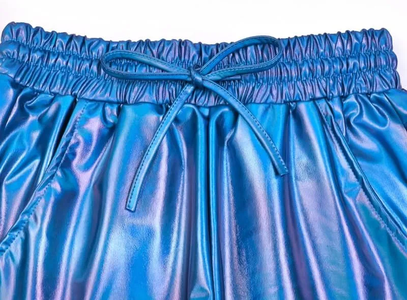 Women's Metallic Shorts Yoga Shiny Sparkly Hot Drawstring Outfit Short Pants
