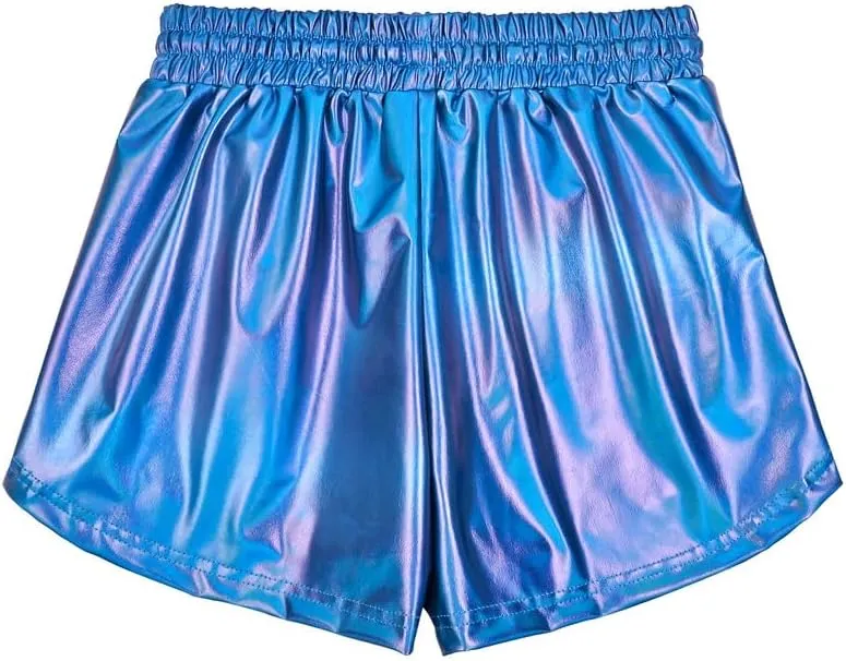 Women's Metallic Shorts Yoga Shiny Sparkly Hot Drawstring Outfit Short Pants