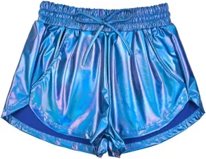Women's Metallic Shorts Yoga Shiny Sparkly Hot Drawstring Outfit Short Pants