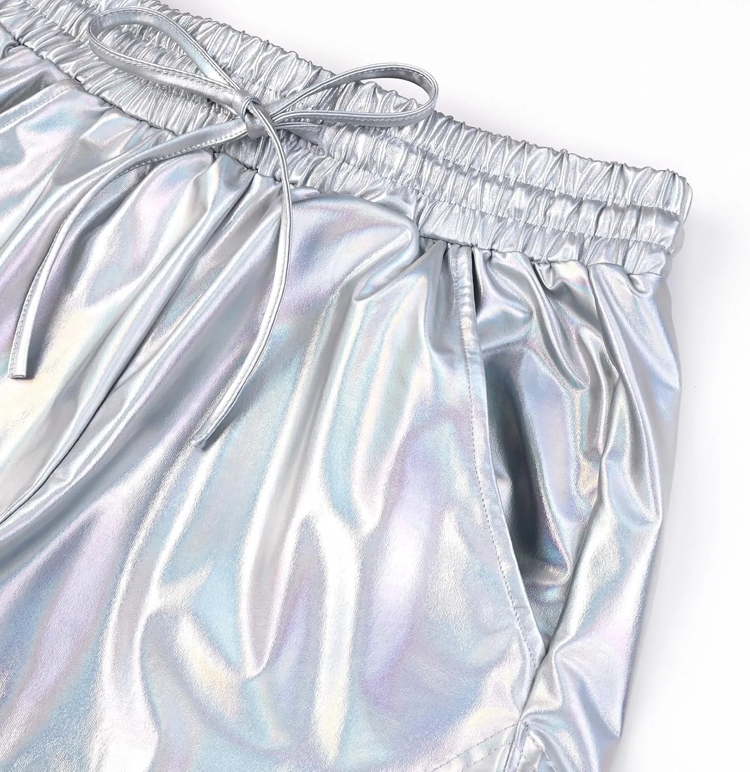 Women's Metallic Shorts Yoga Shiny Sparkly Hot Drawstring Outfit Short Pants