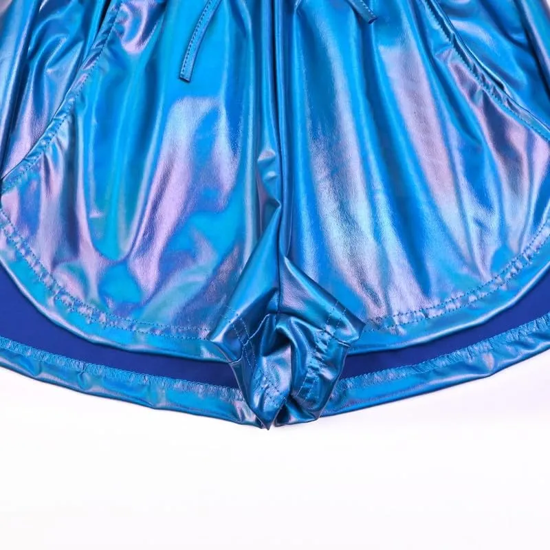 Women's Metallic Shorts Yoga Shiny Sparkly Hot Drawstring Outfit Short Pants