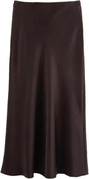Women's Midi Skirts Vintage Office Side Zipper Satin Solid A-Line Formal Wedding Skirt
