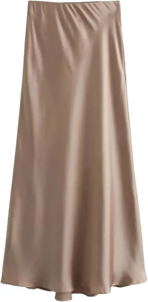 Women's Midi Skirts Vintage Office Side Zipper Satin Solid A-Line Formal Wedding Skirt