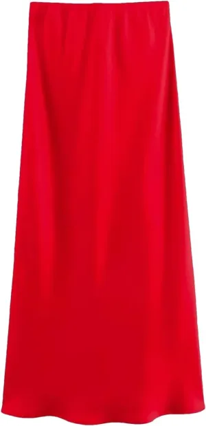 Women's Midi Skirts Vintage Office Side Zipper Satin Solid A-Line Formal Wedding Skirt
