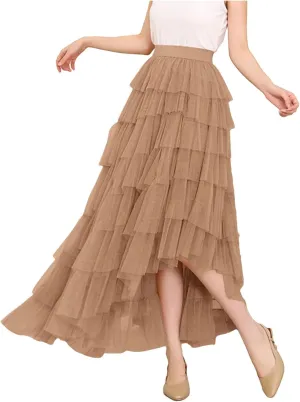 Women's Midi Skirts Vintage Party A-Line Irregular High Waist Cocktail Wedding Flared Skirt