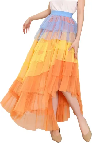 Women's Midi Skirts Vintage Party A-Line Irregular High Waist Cocktail Wedding Flared Skirt