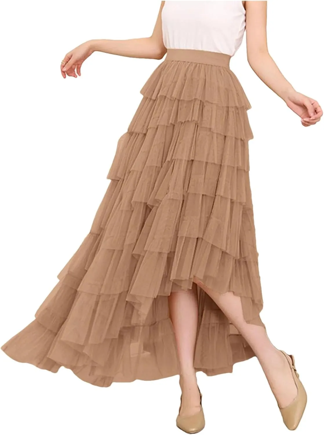 Women's Midi Skirts Vintage Party A-Line Irregular High Waist Cocktail Wedding Flared Skirt