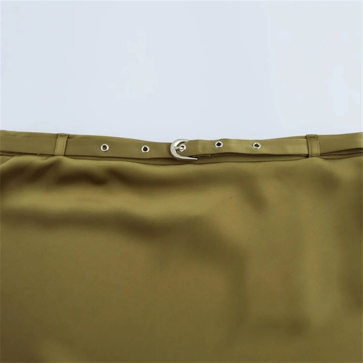 Women's Midi Skirts Vintage Satin with Belt Solid High Waist Office Formal Skirt