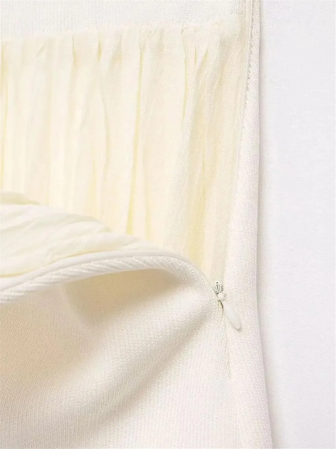 Women's Midi Skirts Vintage Splicing Semi-Sheer Pleated Knit Elastic High Waist Skirt