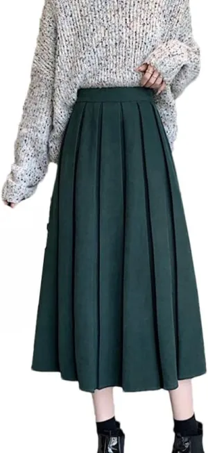 Women's Pleated A Line Midi Skirt High Waist Skirts