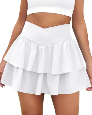 Women's Ruffle Tennis Skirt with Shorts Pockets Athletic Crossover Layered Skorts Golf Running