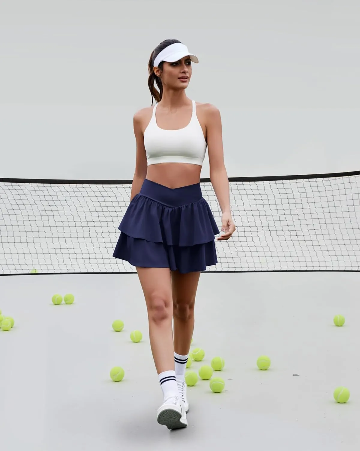 Women's Ruffle Tennis Skirt with Shorts Pockets Athletic Crossover Layered Skorts Golf Running