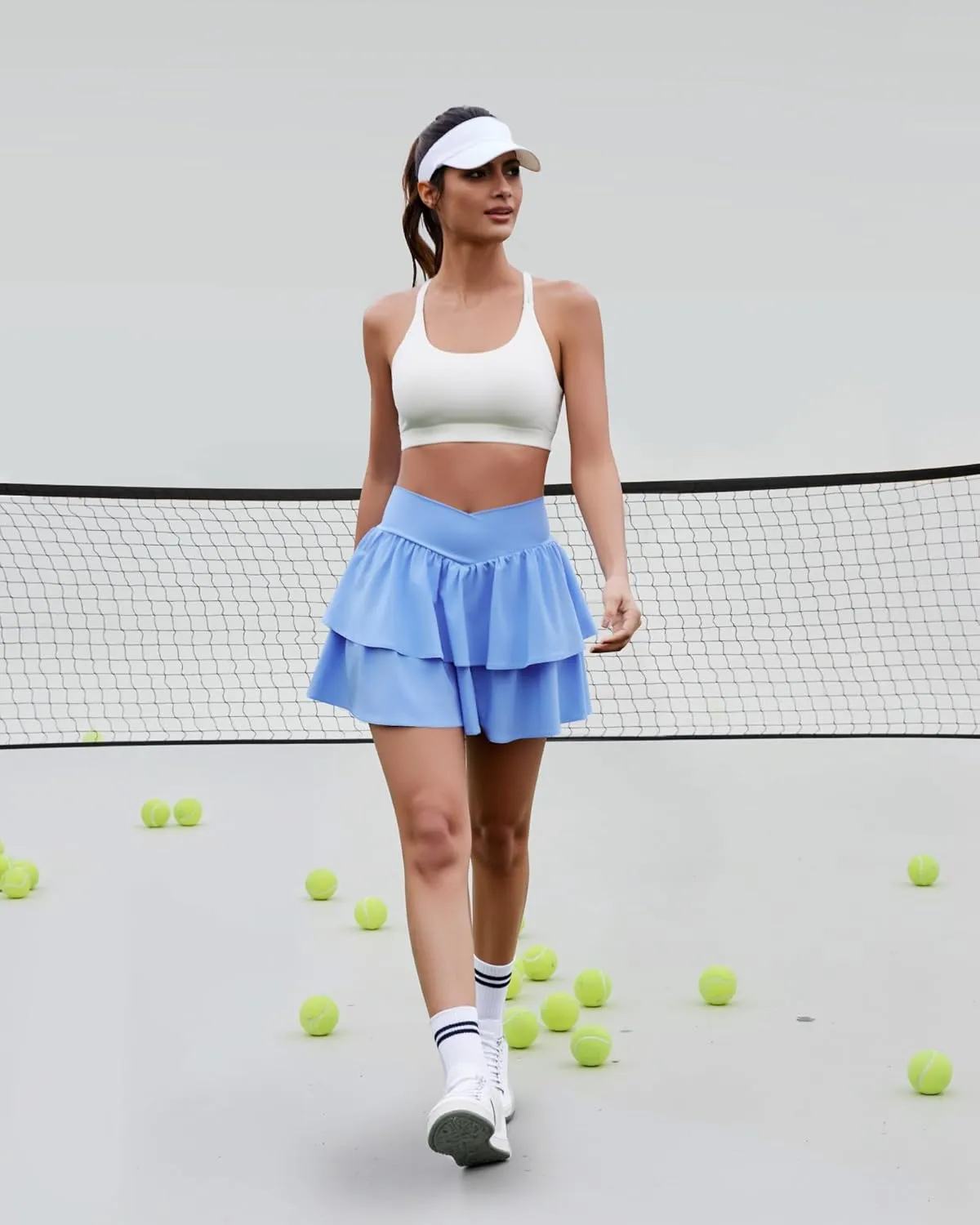 Women's Ruffle Tennis Skirt with Shorts Pockets Athletic Crossover Layered Skorts Golf Running