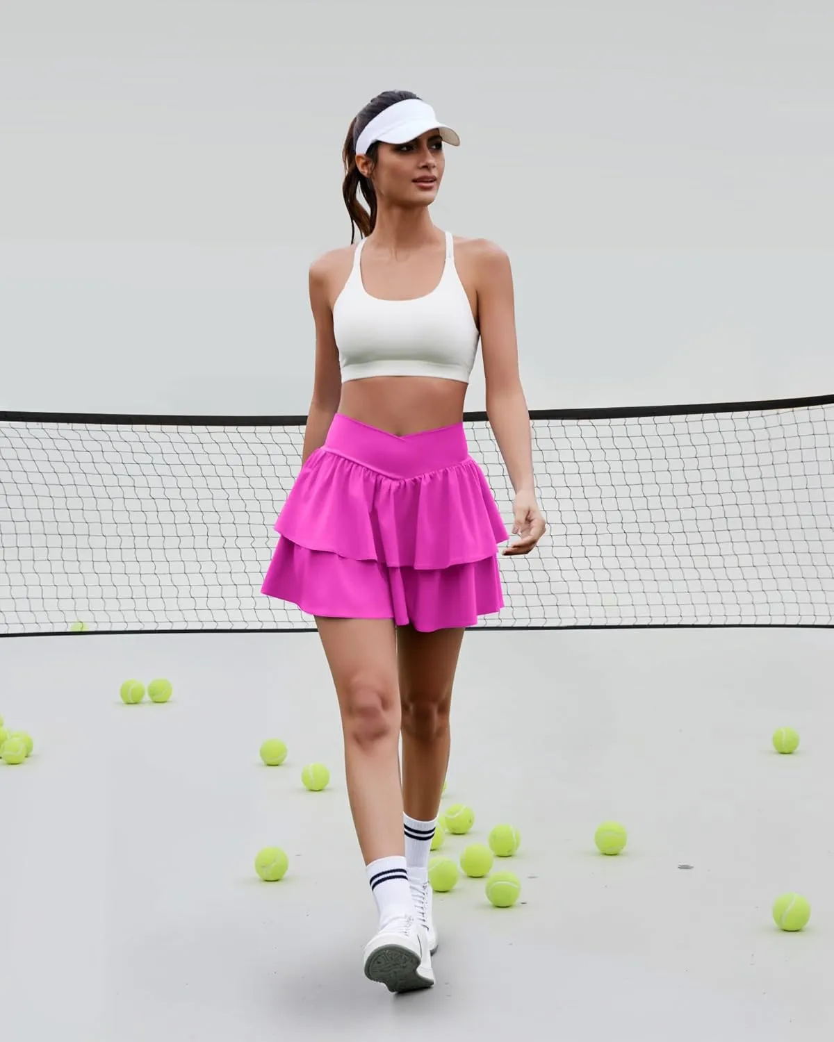 Women's Ruffle Tennis Skirt with Shorts Pockets Athletic Crossover Layered Skorts Golf Running
