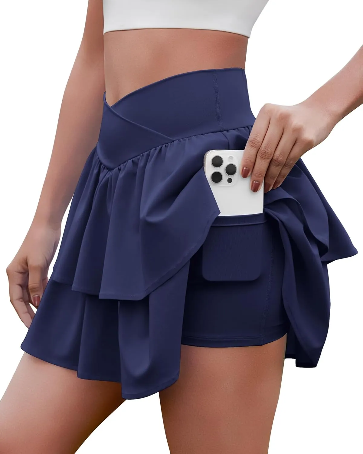Women's Ruffle Tennis Skirt with Shorts Pockets Athletic Crossover Layered Skorts Golf Running