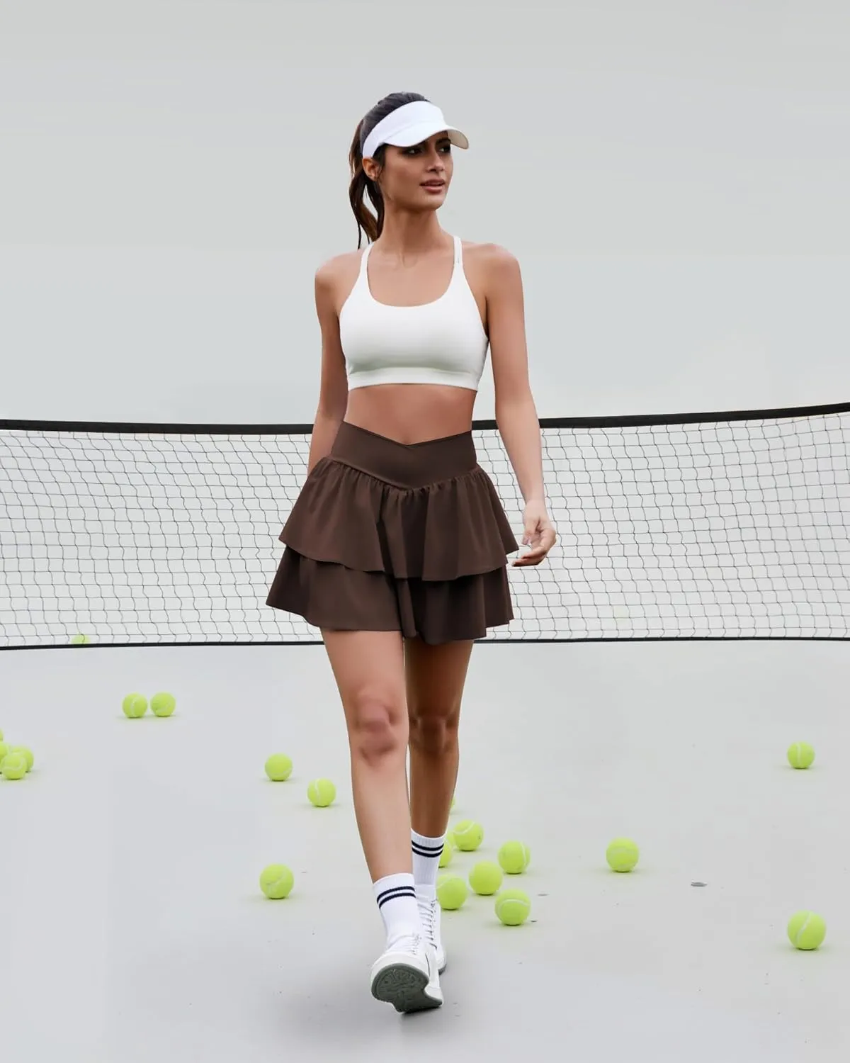 Women's Ruffle Tennis Skirt with Shorts Pockets Athletic Crossover Layered Skorts Golf Running