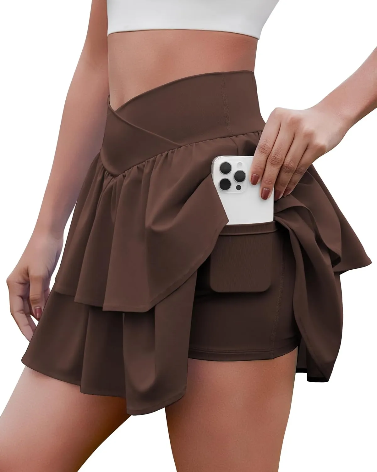 Women's Ruffle Tennis Skirt with Shorts Pockets Athletic Crossover Layered Skorts Golf Running