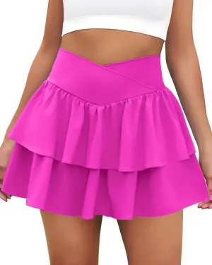 Women's Ruffle Tennis Skirt with Shorts Pockets Athletic Crossover Layered Skorts Golf Running