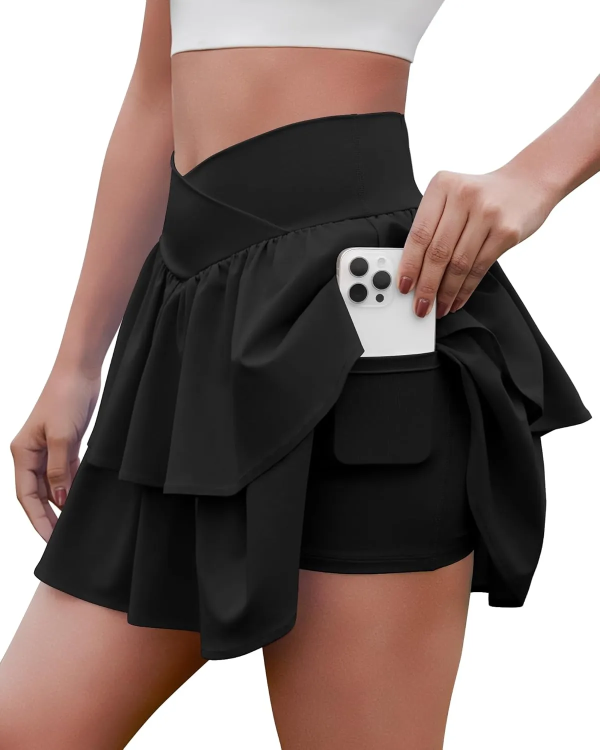 Women's Ruffle Tennis Skirt with Shorts Pockets Athletic Crossover Layered Skorts Golf Running