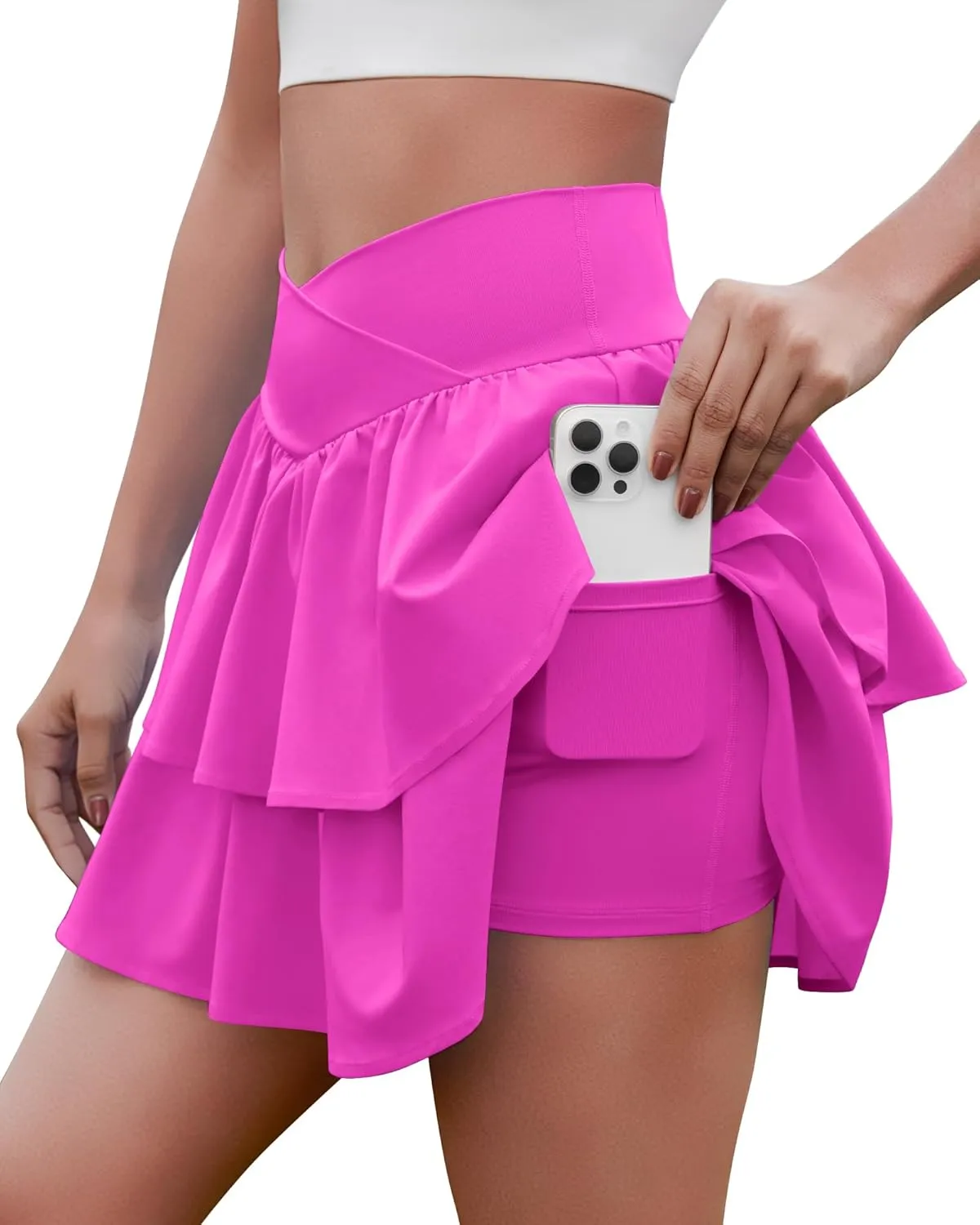 Women's Ruffle Tennis Skirt with Shorts Pockets Athletic Crossover Layered Skorts Golf Running