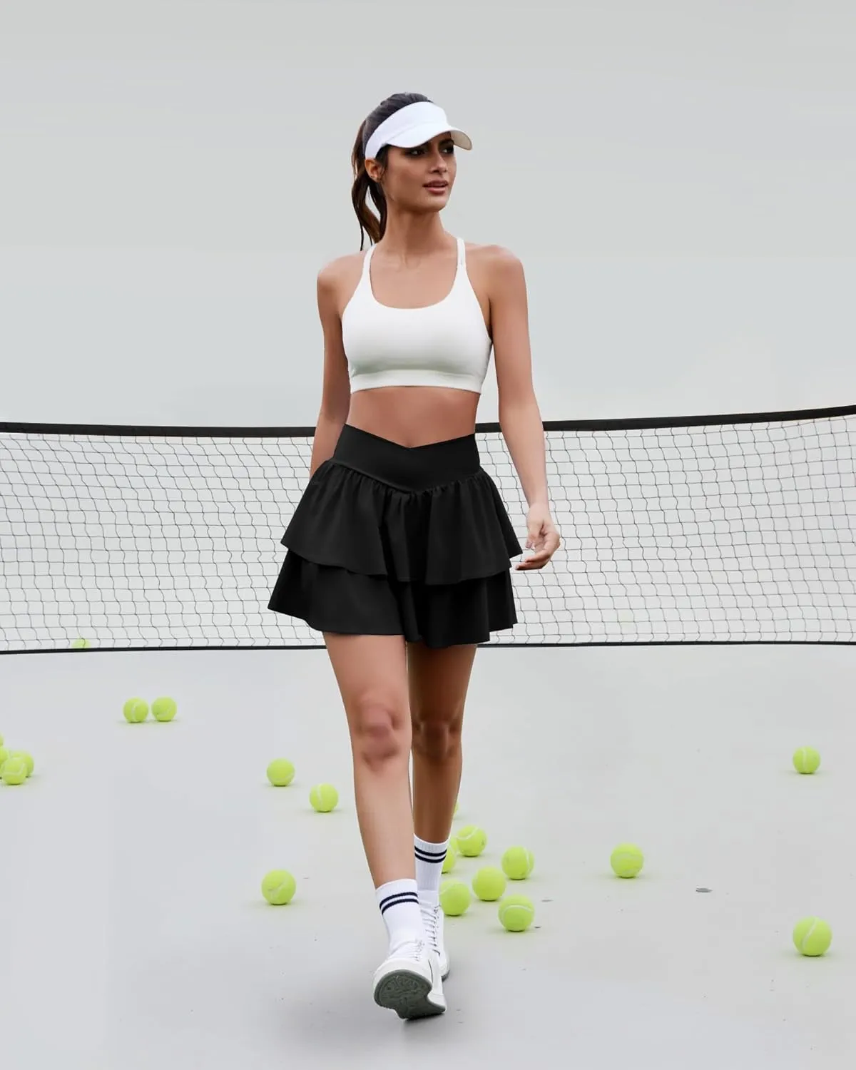 Women's Ruffle Tennis Skirt with Shorts Pockets Athletic Crossover Layered Skorts Golf Running