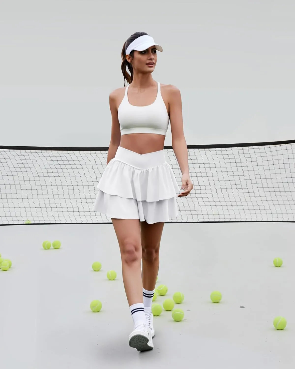 Women's Ruffle Tennis Skirt with Shorts Pockets Athletic Crossover Layered Skorts Golf Running