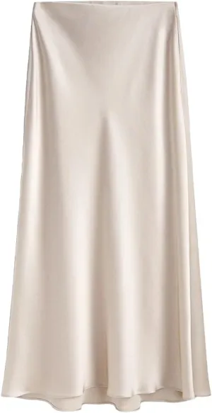 Women's Satin Long Skirts High Waist Elastic Maxi Skirt Party Dresses Silk A Line Midi Skirt