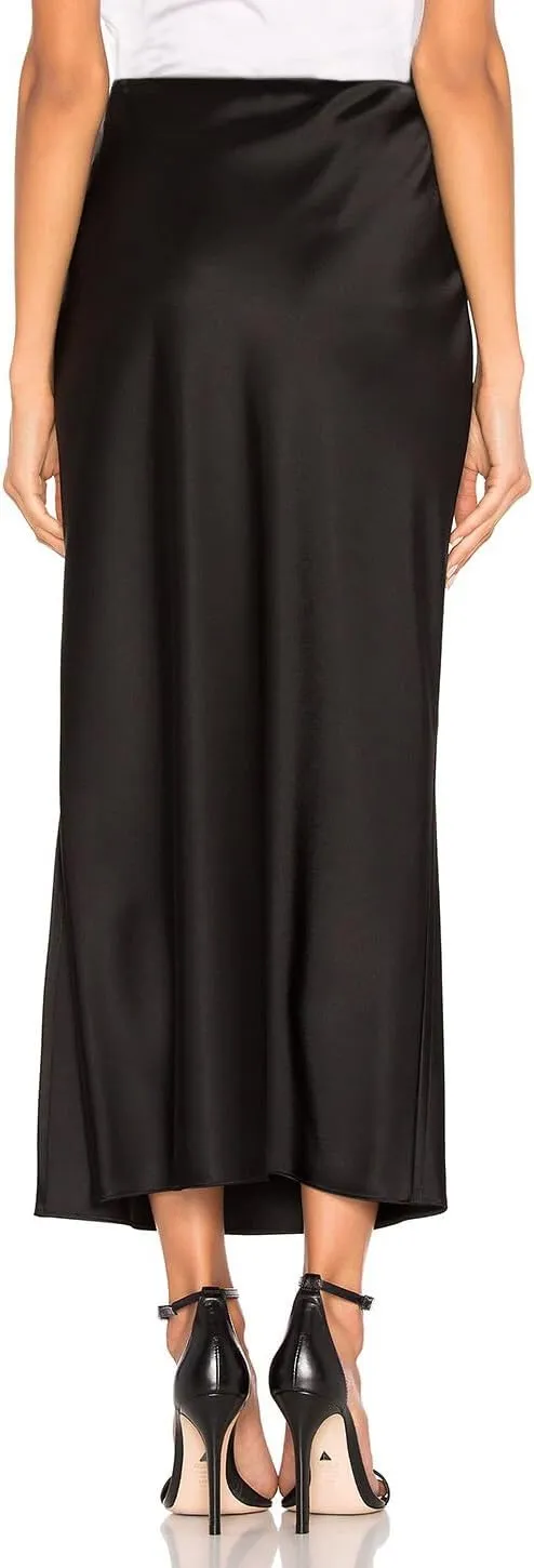 Women's Satin Long Skirts High Waist Elastic Maxi Skirt Party Dresses Silk A Line Midi Skirt