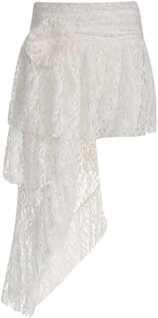 Women's Skirts French Bohemian Asymmetrical Lace Skirt Hollow Out Design Vacation Style Midi Skirt for Women