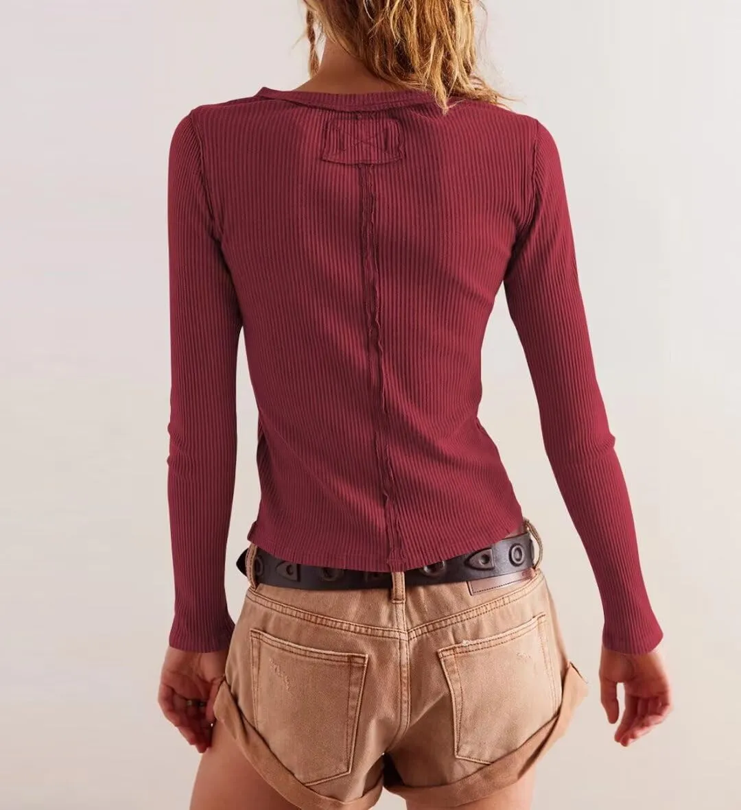 Womens Slim Fitted Cardigan Long Sleeve Ribbed Knit Button Down Shirts