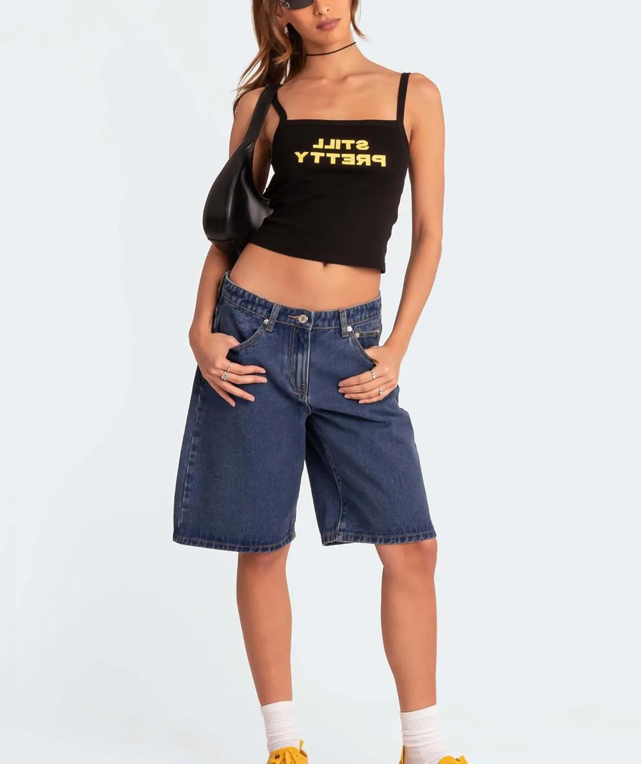 Women's Summer Mid Rise Long Jean Shorts Bermuda Straight Leg Denim Jorts