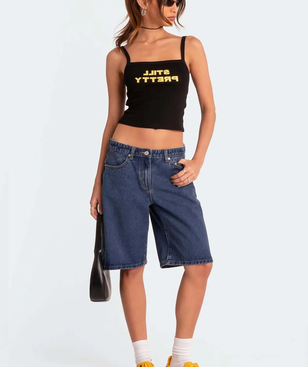 Women's Summer Mid Rise Long Jean Shorts Bermuda Straight Leg Denim Jorts