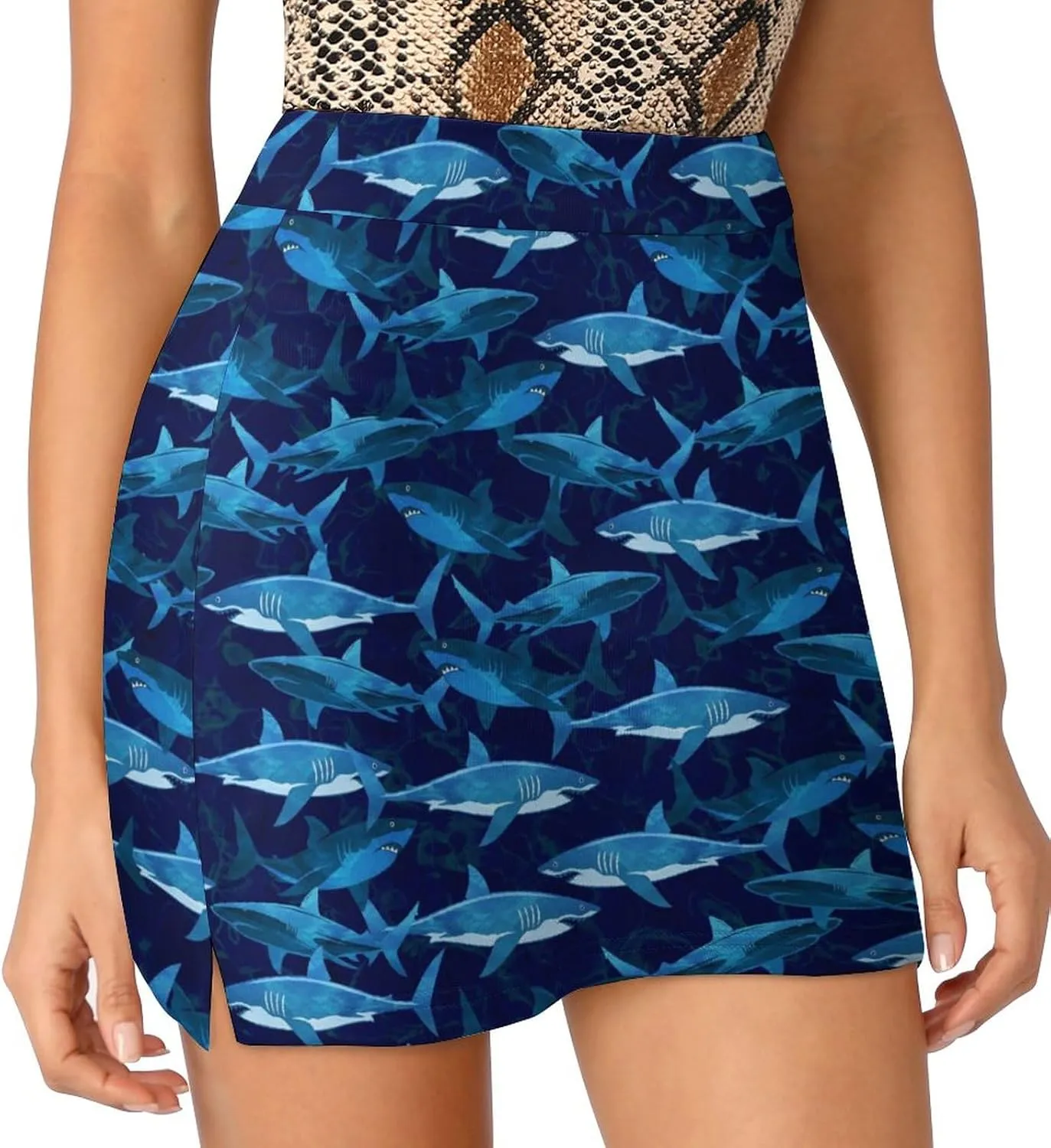 Womens Tennis Skirts Shark High Waisted Athletic Golf Skorts with Shorts Pockets for Running Sports