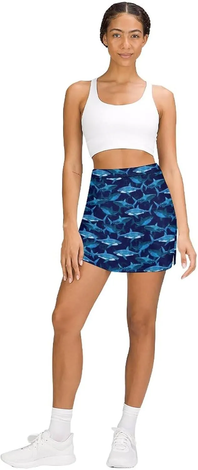 Womens Tennis Skirts Shark High Waisted Athletic Golf Skorts with Shorts Pockets for Running Sports