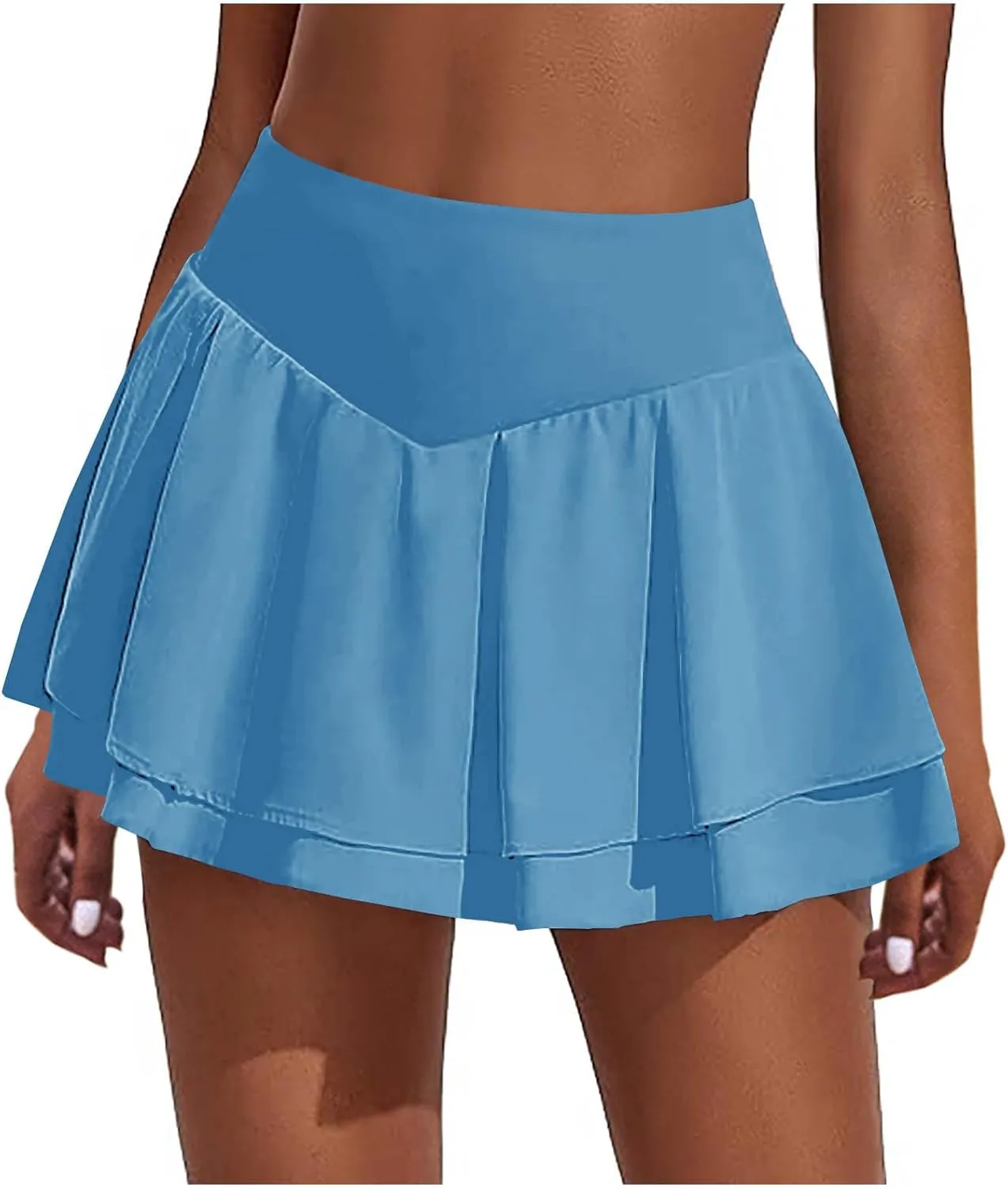Women's Tennis Skorts Fashion Ruffle High-Waisted Skirt with Built-in Shorts Summer Solid Athletic Running Clothes