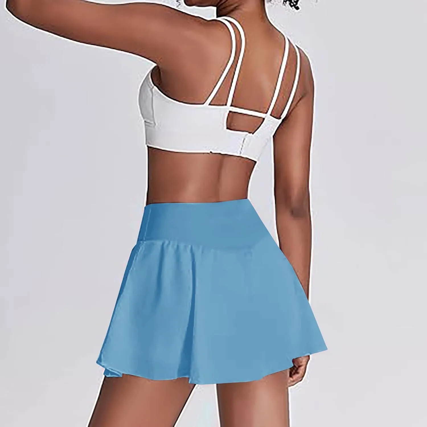 Women's Tennis Skorts Fashion Ruffle High-Waisted Skirt with Built-in Shorts Summer Solid Athletic Running Clothes