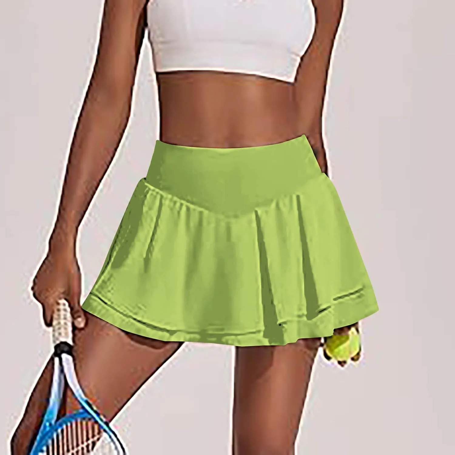 Women's Tennis Skorts Fashion Ruffle High-Waisted Skirt with Built-in Shorts Summer Solid Athletic Running Clothes