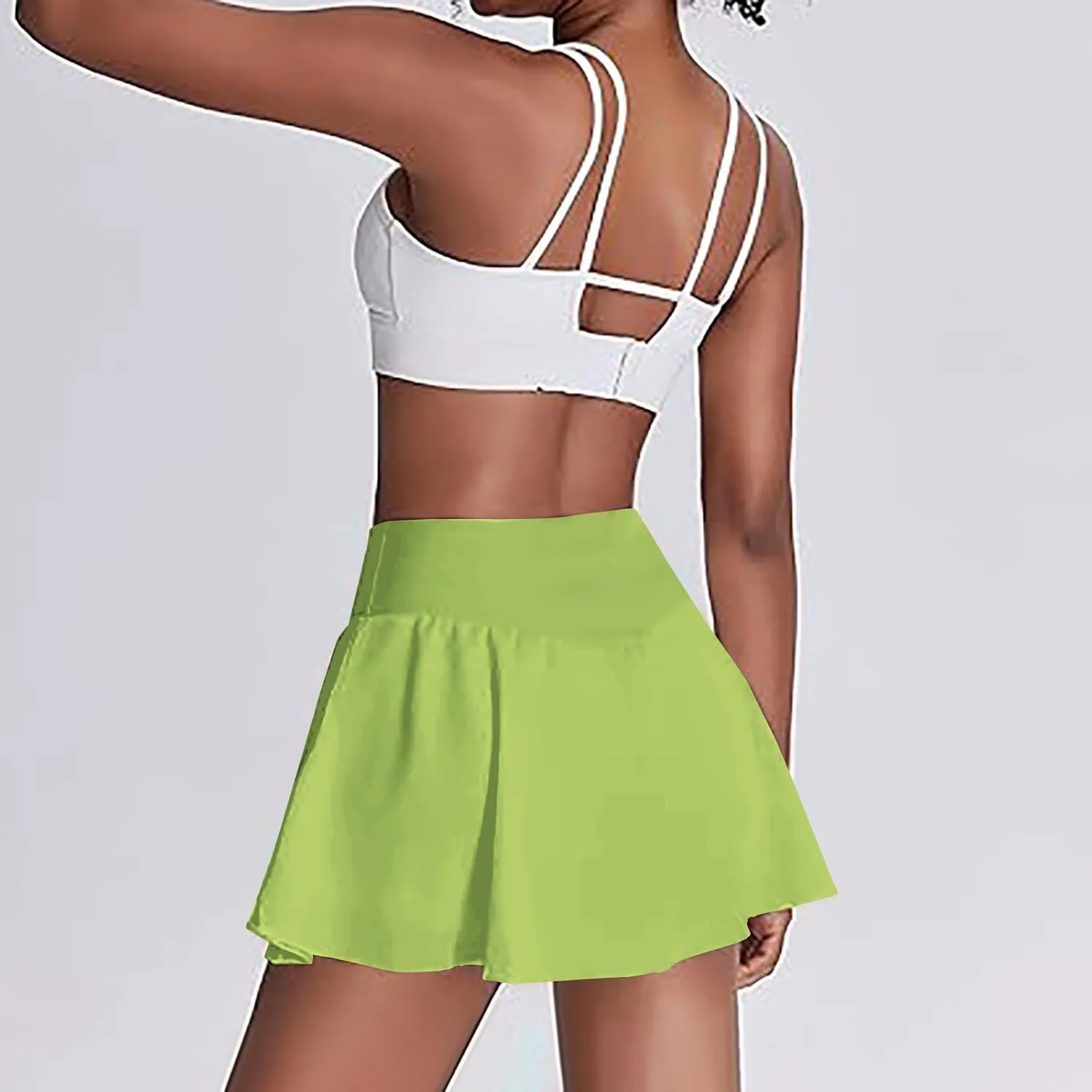 Women's Tennis Skorts Fashion Ruffle High-Waisted Skirt with Built-in Shorts Summer Solid Athletic Running Clothes