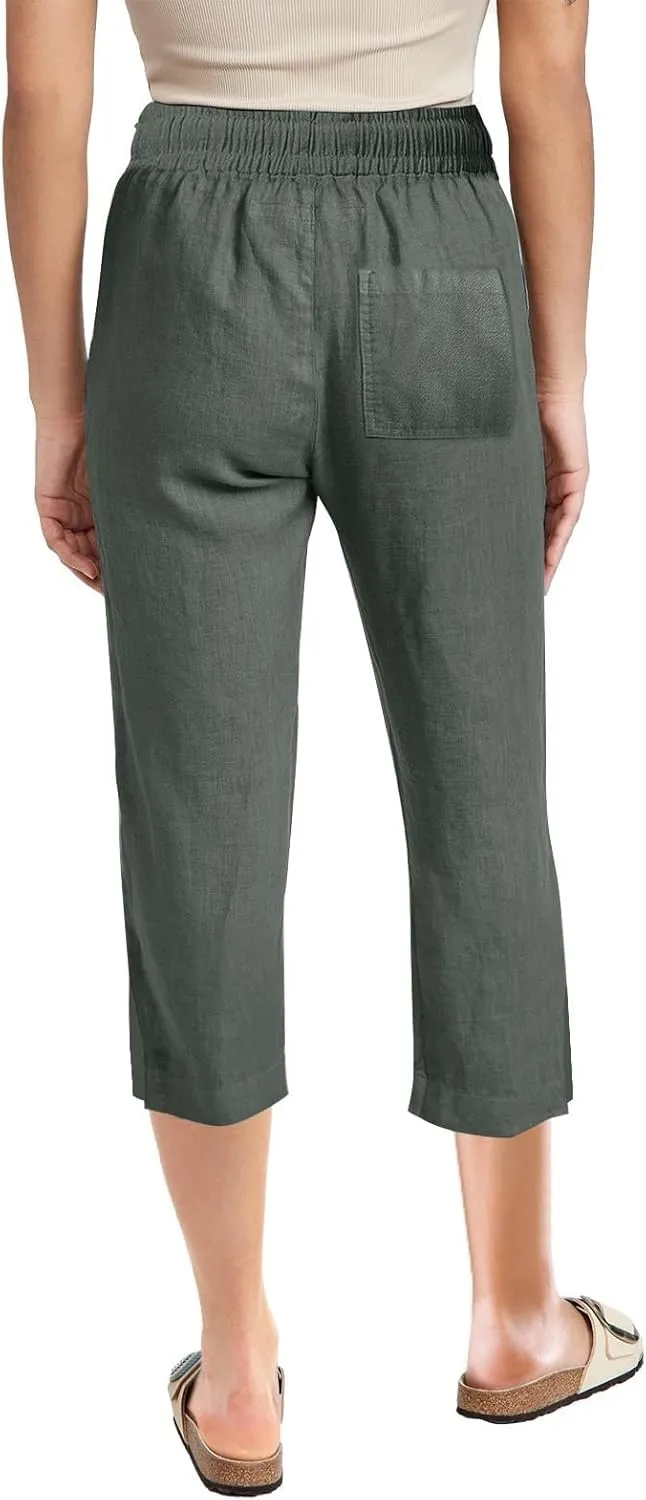 Work Pants Women Solid Color Cotton Linen Elastic Seven Pants Beach Plus Size Trendy Striped Spring Summer Gauze Pants