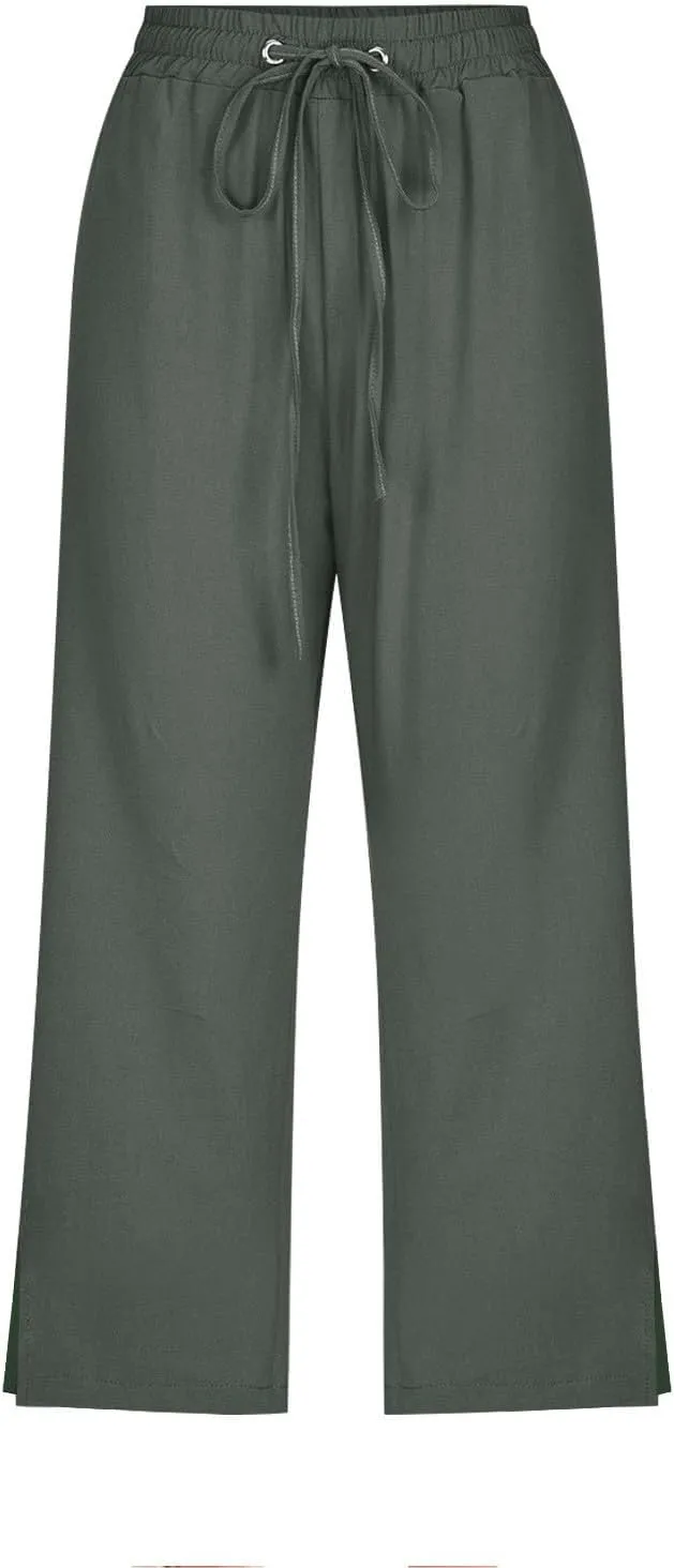 Work Pants Women Solid Color Cotton Linen Elastic Seven Pants Beach Plus Size Trendy Striped Spring Summer Gauze Pants