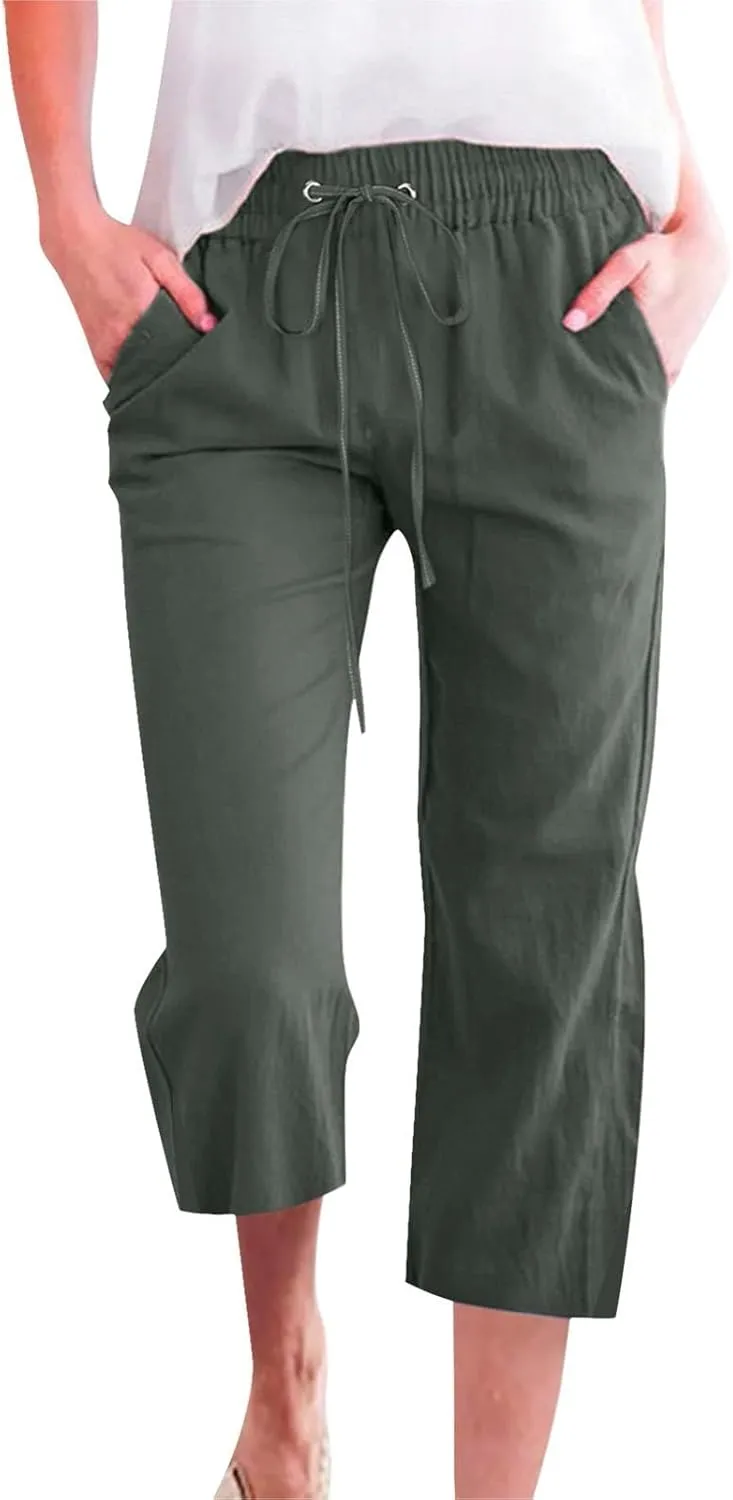 Work Pants Women Solid Color Cotton Linen Elastic Seven Pants Beach Plus Size Trendy Striped Spring Summer Gauze Pants